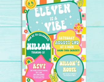 Eleven is a Vibe Invitation, 11th Birthday Invite, 11 is a Vibe Birthday, Editable Digital Invitation Template in Canva