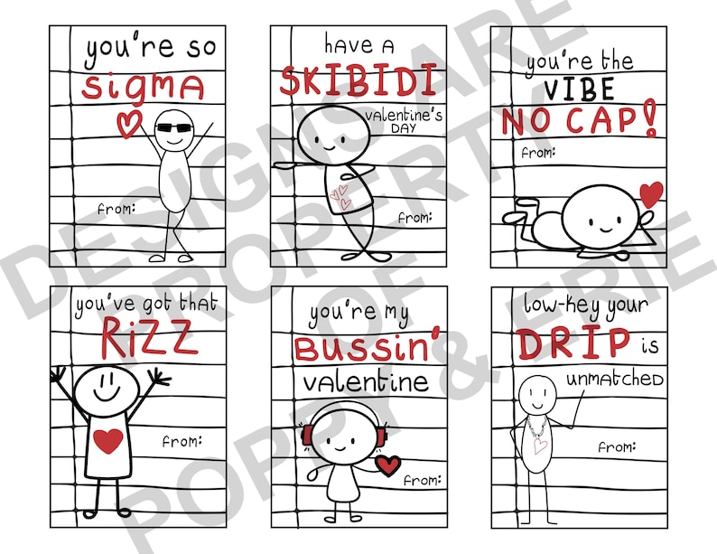 Kids Valentine's Day Cards (12), Gen Alpha Valentine, Slang Printable ...