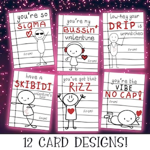 Druckbare Slang Kids Valentinstag Karten, Instant Schule Valentine, Schule Valentines, 5