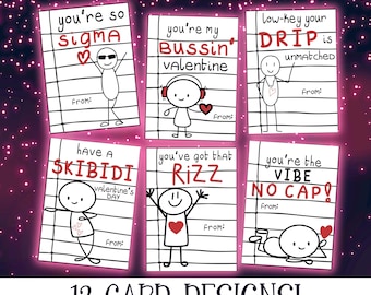 Biglietti di San Valentino stampabili per bambini in gergo, San Valentino scolastico istantaneo, San Valentino scolastico, San Valentino per la quinta e la quarta elementare, San Valentino dell'ultimo minuto