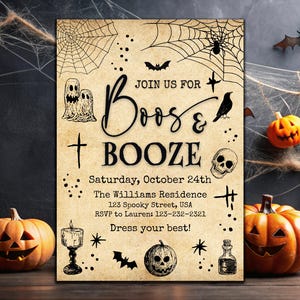 Boos and Booze Halloween Invitation, Adult Halloween Party Invite, Editable Canva Template, Instant Download
