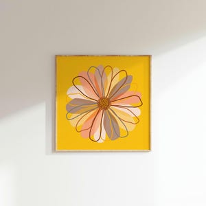 Boho Yellow Daisy Wall Art, Warm Floral Print, Earthy Aesthetic Digital Download, Modern Minimalist Flower Illustration for Home Decor