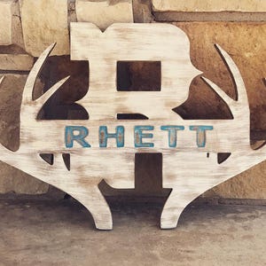 RHETT - Rustic antler name sign