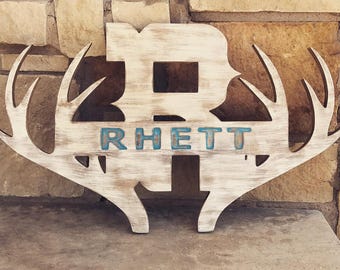 RHETT - Rustic antler name sign
