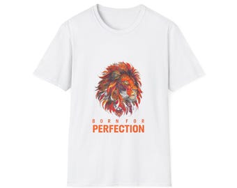 Born for Perfection Lion Mandala T-Shirt - Bold and Fierce Motivation, Unisex Tee, Animal Lover Gift, Unique Graphic Shirt, Inspirational