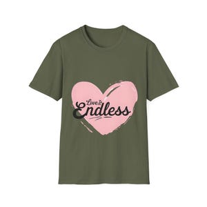 Pink Heart Love is Endless Unisex Softstyle T-Shirt, Valentine's Day Tee, Romantic Shirt, Gift for Couples, Love Quote Apparel image 7