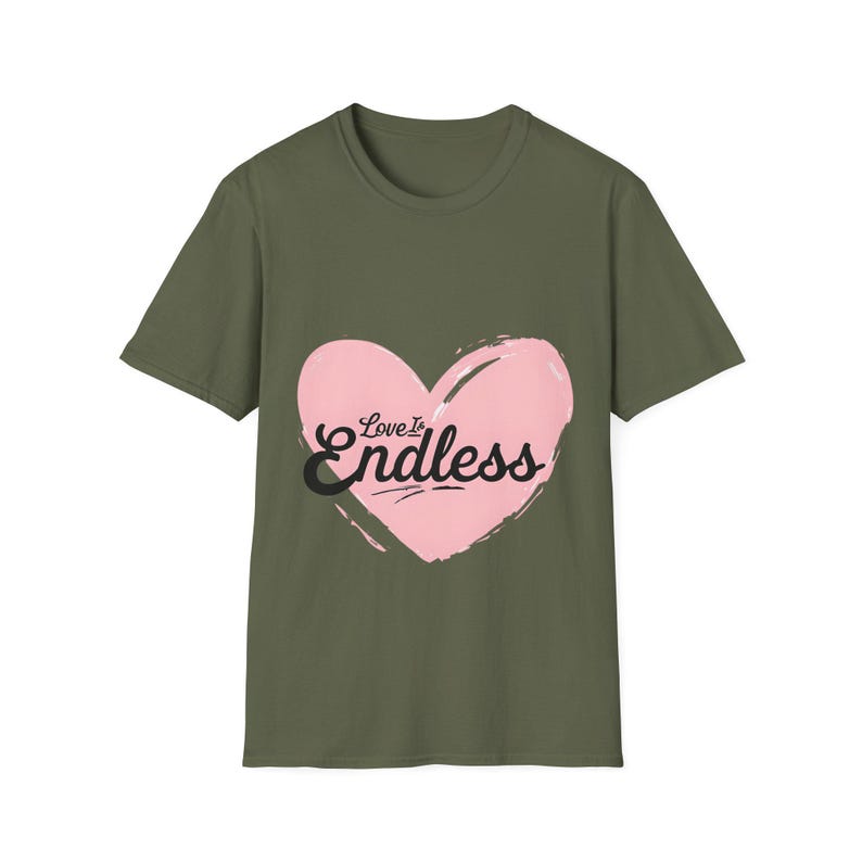 Pink Heart Love is Endless Unisex Softstyle T-Shirt, Valentine's Day Tee, Romantic Shirt, Gift for Couples, Love Quote Apparel image 7