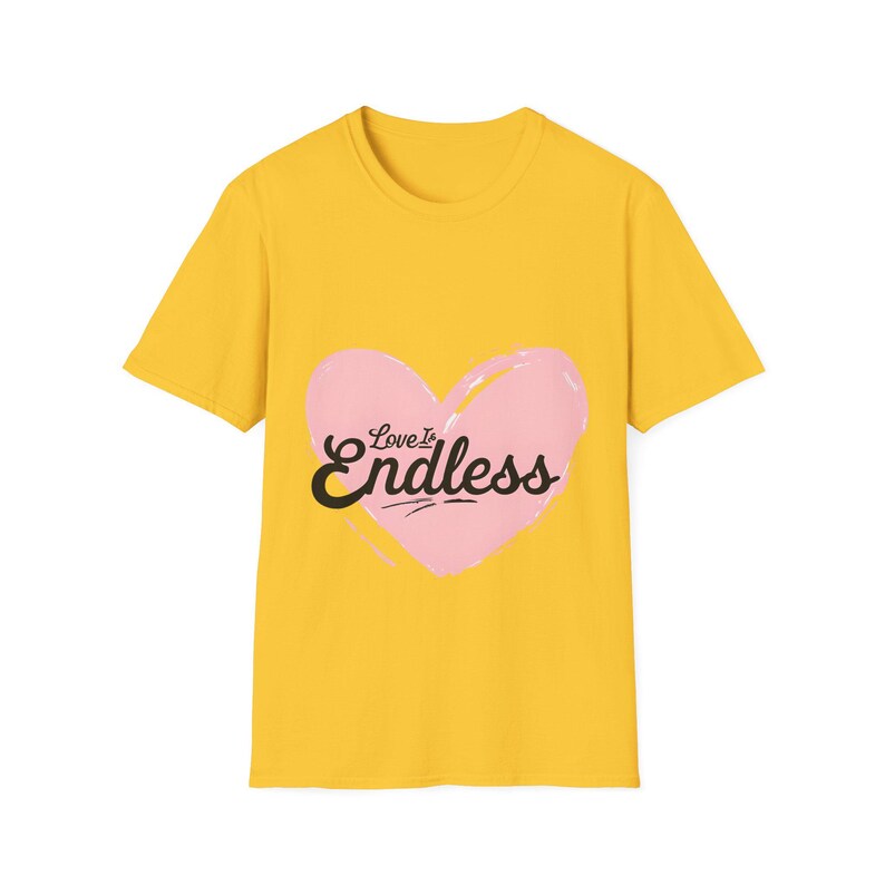 Pink Heart Love is Endless Unisex Softstyle T-Shirt, Valentine's Day Tee, Romantic Shirt, Gift for Couples, Love Quote Apparel image 6