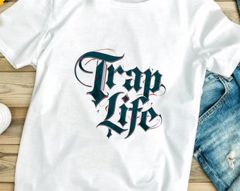 Trap Life Unisex T-Shirt - Black & Red Quote Tee, Men Women Graphic Apparel, Multiple Color Options, Softstyle Shirt for Everyday Wear