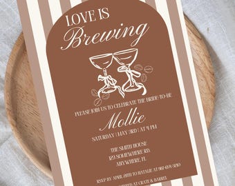 l'amour prépare l'invitation nuptiale de | Modèle de toile sur le thème du café | Invitation imprimable modifiable