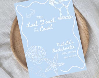 Last Toast on the Coast Bachelorette Invitation & Itinerary | Beach Bachelorette Party | Editable Template | Digital Download
