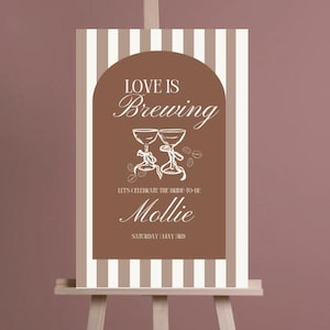 Love is Brewing Bridal Shower Welcome Sign | Coffee-Themed Canva Template | Editable Printable Sign