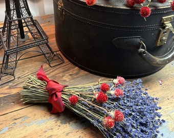 Dried Lavender Bouquet with Gomphrena Globe Amaranth Accents to brighten the day, for home decor, wedding flowers, lavender lovers