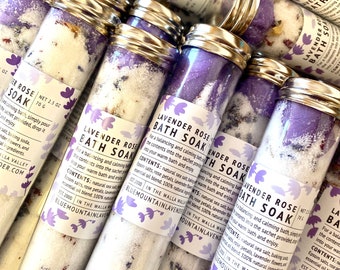 Lavender-Rose Bath Soak; Dried Lavender Bath Salt; In Home Spa, luxury; self-care, me-time for lavender lovers, relax, bliss, rejuvenate