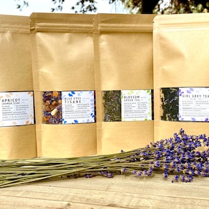 Lavender Tea Blends: Choose 2, 3 or 4 from Girl Grey Tea, Blue Eyes Tisane, Blossom Green Tea and Apricot Lavender Tisane, Lavender Flowers