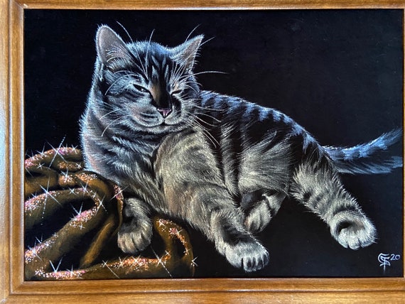 絵画 Velvet COMMISSION Velvet Painting Pet Portraits - Etsy