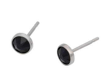 Jet Black Swarovski Crystal (4mm or 5mm) Bezel Set Titanium Posts (Nickel Free & Hypoallergenic Stud Earrings for Sensitive Ears)