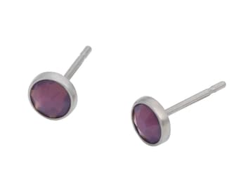 Cyclamen Opal Swarovski Crystal (4mm or 5mm) Bezel Set on Titanium Posts (Hypoallergenic Stud Earrings for Sensitive Ears)