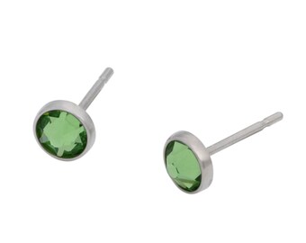 Peridot Swarovski Crystal (4mm or 5mm) Bezel Set on Titanium Posts (Nickel Free & Hypoallergenic Stud Earrings for Sensitive Ears)