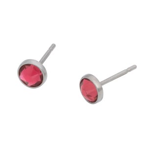 Indian Pink Swarovski Crystal (4mm or 5mm) Bezel Set on Titanium Posts (Hypoallergenic Stud Earrings for Sensitive Ears)