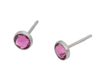 Rose Swarovski Crystal (4mm or 5mm) Bezel Set on Titanium Posts (Nickel Free & Hypoallergenic Stud Earrings for Sensitive Ears)