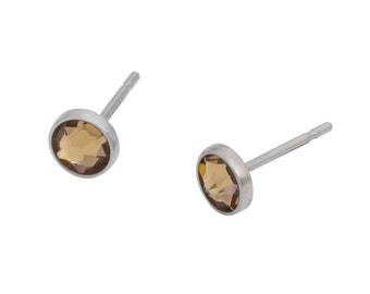 Light Colorado Topaz Swarovski Crystal (4mm or 5mm) Bezel Set on Titanium Posts (Hypoallergenic Stud Earrings for Sensitive Ears)