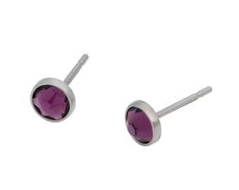 Amethyst Swarovski Crystal Titanium Earrings Studs /  4mm or 5mm / Allergy Free Earrings for Metal Allergies