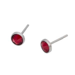 Siam Red Swarovski Crystal (4mm or 5mm) Bezel Set on Titanium Posts (Nickel Free and Hypoallergenic Stud Earrings for Sensitive Ears)