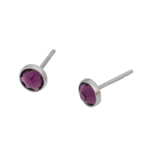 Amethyst Swarovski Crystal Titanium Earrings Studs /  4mm or 5mm / Allergy Free Earrings for Metal Allergies