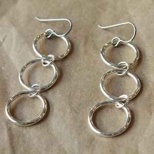 Titanium Earrings Hoops / Hoop Earrings for Sensitive Ears - Triple Chain Silver Plated Hoop Dangle