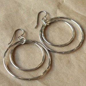 Titanium Earrings Hoops / Hoop Earrings for Sensitive Ears - Double Bangled Rhodium Hoop Dangle