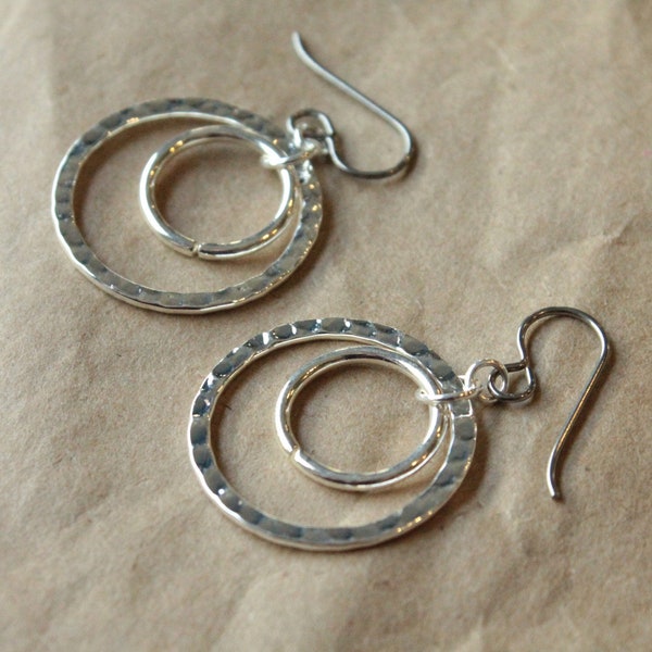 Titanium Earrings Hoops / Hoop Earrings for Sensitive Ears - Double Texture Silver Plated Hoop Dangle