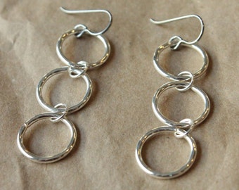 Titanium Earrings Hoops / Hoop Earrings for Sensitive Ears - Triple Chain Silver Plated Hoop Dangle