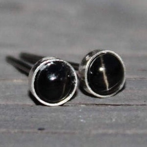 Black Star Diopside Gemstone 4mm Bezel Set on Niobium or Titanium Posts Nickel Free & Hypoallergenic Stud Earrings for Sensitive Ears image 1