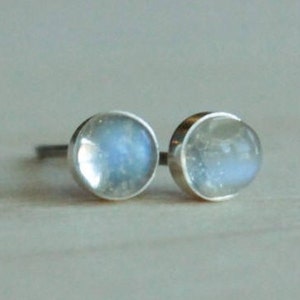 Adularia (Ceylon Moonstone w/blue flash) Gemstone 4mm Bezel Set on Niobium or Titanium Posts (Hypoallergenic Studs for Sensitive Ears)