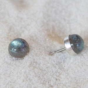 Labradorite Gemstone Titanium Earrings Studs / 6mm Cabochon Bezel Set / Allergy Free Earrings for Metal Allergies