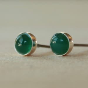 Green Onyx Gemstone 5mm Bezel Set on Niobium or Titanium Posts (Hypoallergenic Stud Earrings for Sensitive Ears)