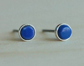 Lapis Lazuli Gemstone Titanium Earrings Studs / 5mm Cabochon Bezel Set / Earrings for Sensitive Ears