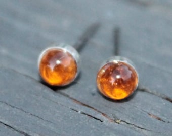 Citrine Gemstone 4mm Bezel Set on Niobium or Titanium Posts (Hypoallergenic Stud Earrings for Sensitive Ears)