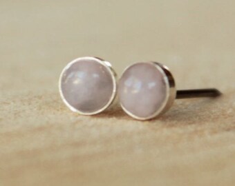 Rose Quartz Gemstone 4mm Bezel Set on Niobium or Titanium Posts (Hypoallergenic Stud Earrings for Sensitive Ears)