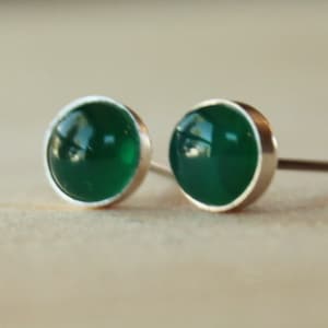 Green Onyx Gemstone 6mm Bezel Set on Niobium or Titanium Posts (Nickel Free & Hypoallergenic Stud Earrings for Sensitive Ears)