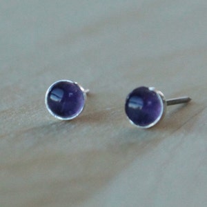 Amethyst Gemstone 4mm Bezel Set on Niobium or Titanium Posts (Hypoallergenic Stud Earrings for Sensitive Ears)