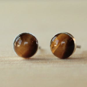 Tiger Eye Gemstone 5mm Bezel Set on Niobium or Titanium Posts (Hypoallergenic Stud Earrings for Sensitive Ears)