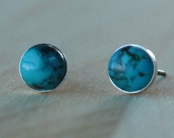 Turquoise Gemstone 6mm Bezel Set on Titanium / Niobium Studs - Nickel Free & Hypoallergenic Post Earrings for Sensitive Ears