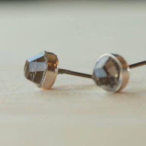 Rose Cut Smoky Quartz Gemstone 6mm Bezel Set on Niobium or Titanium Posts (Hypoallergenic Stud Earrings for Sensitive Ears)