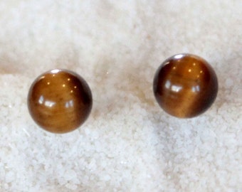 Pendientes hipoalergénicos Tiger Eye 6mm Gemstone Stud (Niobio sin níquel, titanio / pendientes de acero quirúrgico para orejas sensibles)
