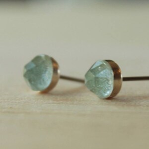 Rose Cut Faceted Sky Blue Topaz Gemstone 6mm Bezel Set on Niobium or Titanium Posts (Hypoallergenic Stud Earrings for Sensitive Ears)