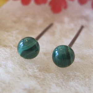 Hypoallergenic Malachite 4.5mm Gemstone Stud Earrings (Nickel Free Niobium Titanium / Surgical Steel Stud Earrings for Sensitive Ears)