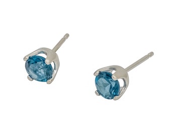 London Blue Topaz Argentium Silver Earrings - Nickel Free Hypoallergenic Stud Earrings