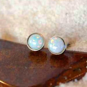 Opal Gemstone Titanium Earrings Studs / 4mm Cabochon Bezel Set / Allergy Free Earrings for Metal Allergies